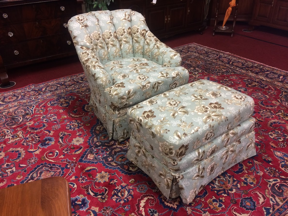 Vintage Channel Back Chair and Ottoman, D R Kincaid Furniture