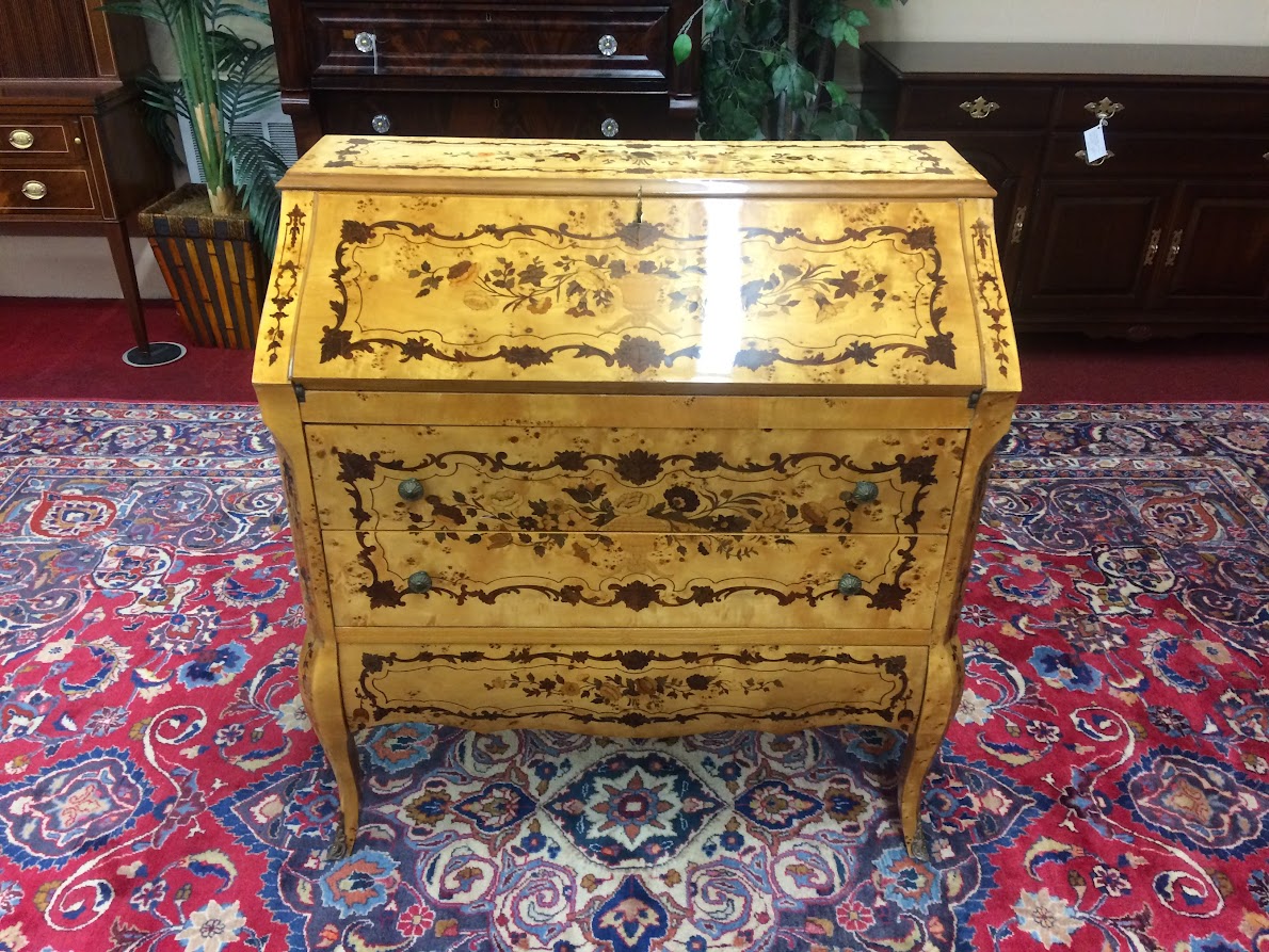 Vintage Marquetry Desk, Rococo Style Secretary Desk