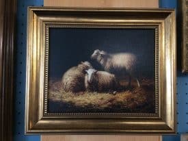 Small Sheep Reproduction Painting, Framed