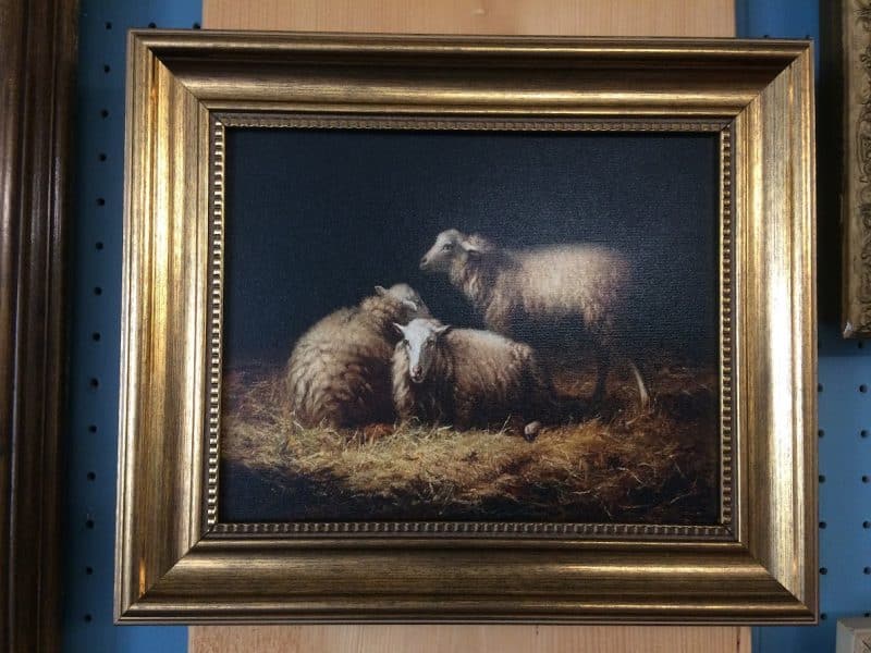 Small Sheep Reproduction Painting, Framed