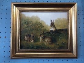 Small Bunny Print, Reproduction Rabbit Painting, Framed