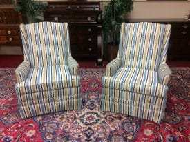 Vintage Arm Chairs, Striped Chairs, the Pair