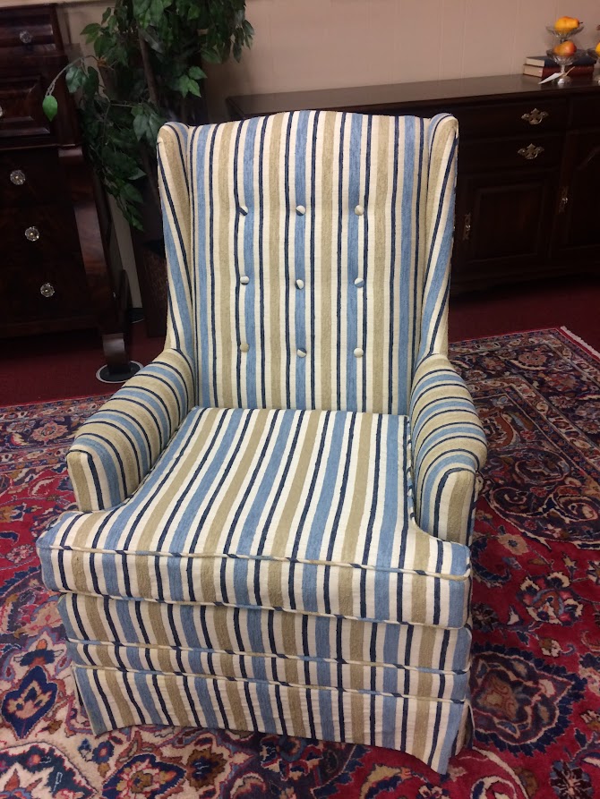 Vintage Arm Chairs, Striped Chairs, the Pair