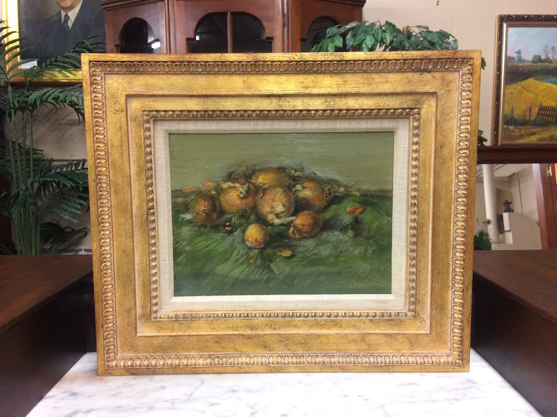 Vintage Oil Painting, "onions on a Green Cloth", Nick Scalise