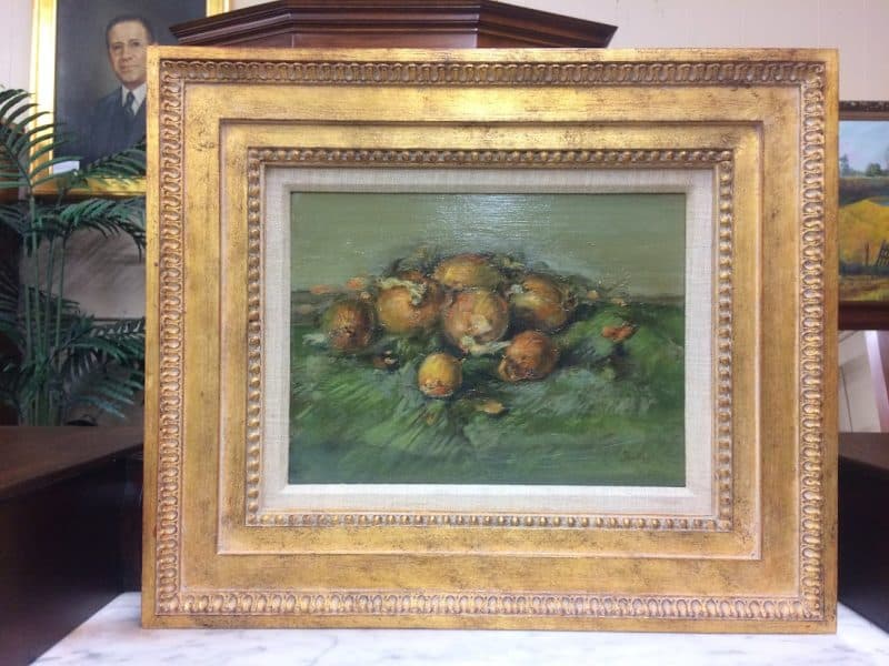 Vintage Oil Painting, "onions on a Green Cloth", Nick Scalise