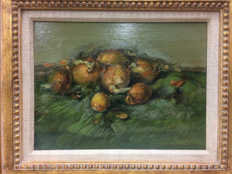 Vintage Oil Painting, "onions on a Green Cloth", Nick Scalise