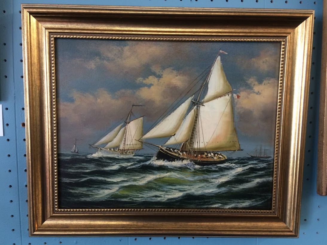 Vintage Reproduction Print, Two Ships