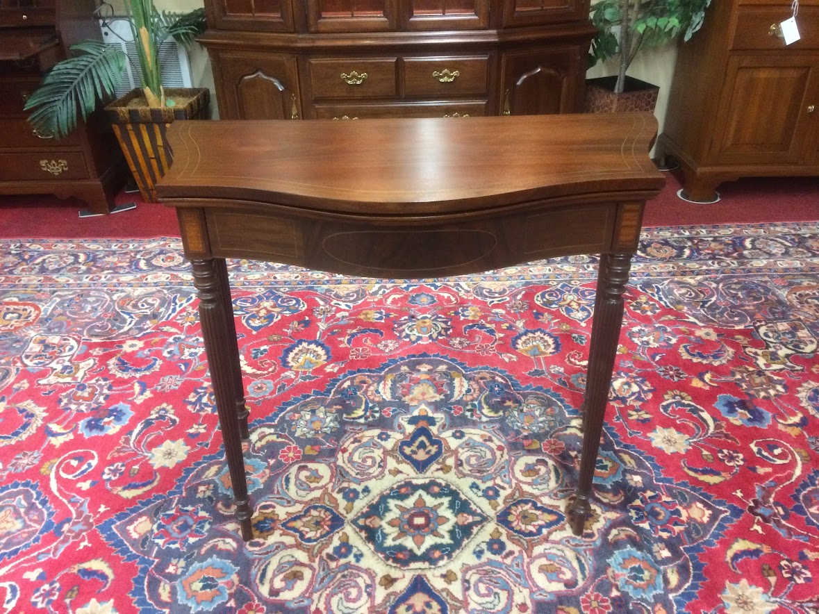 Vintage Inlaid Games Table, Mahogany Demi Lune Games Table