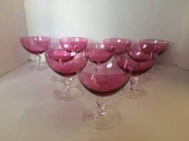 Vintage Cranberry Champagne Coupes, Set of Ten