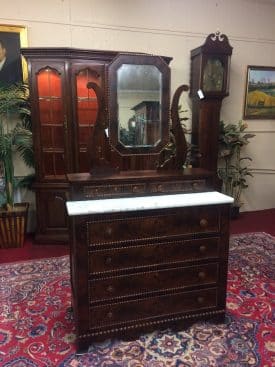 Antique Mahogany Dresser with Mirror, Empire Chest of Drawers