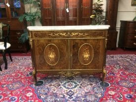 Vintage Marble Top Buffet, French Style Inlaid Sideboard