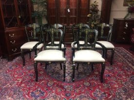 Vintage Inlaid Dining Chairs, French Empire Dining Chairs, Set of Eight