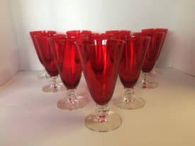 Vintage Morgantown Glasses, Red Stemware Glasses, Set of Ten