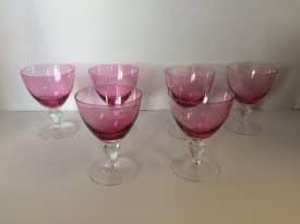 Vintage Cranberry Stemware Glasses, Set of Six