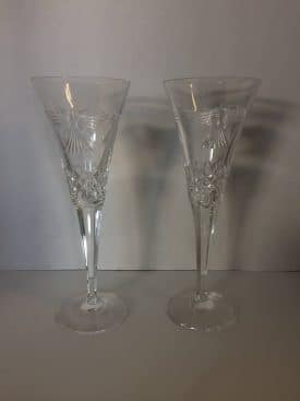 Waterford Crystal Champagne Flutes, Bird Pattern, Set of Two