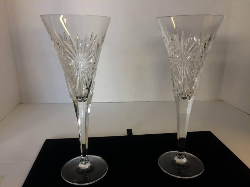 Waterford Crystal Champagne Flutes, Starburst Design, Set of Two