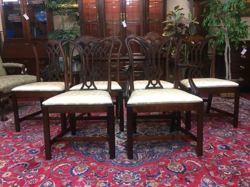 Vintage Dining Chairs, Chippendale Style Chairs, Set of Six