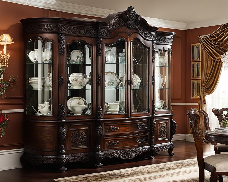 Antique China Cabinet with Curved Glass