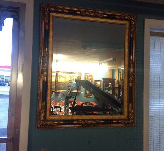 Vintage Decorator Mirror, Black and Gold Mirror