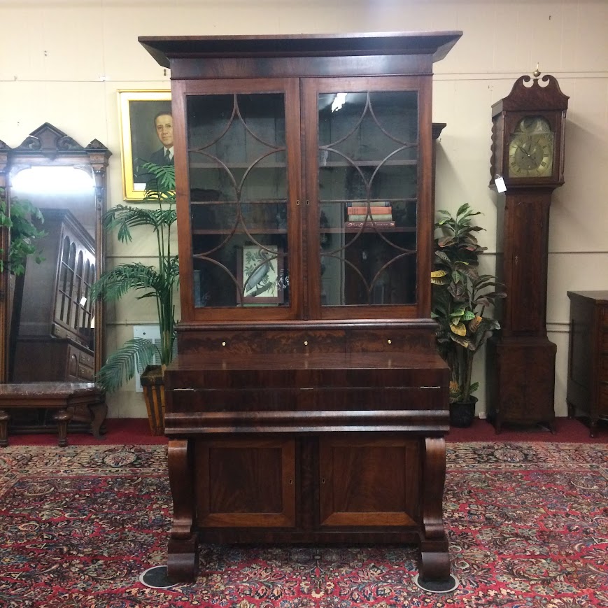 Beautiful, Unusual and Grand Antique Empire Desk in Mahogany. This Lovely Three Piece Desk Has So Many Unique Qualities and Features.