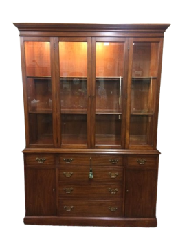 Vintage China Cabinet, Cherry Breakfront, Henkel Harris Furniture