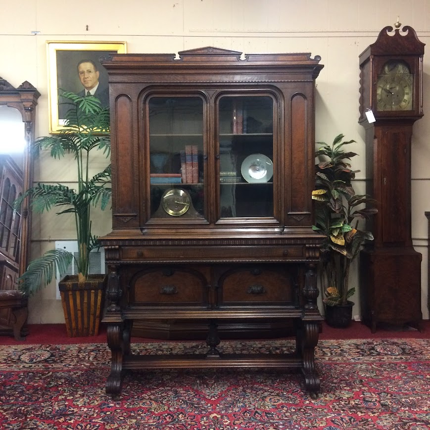 Antique Jacobean China Cabinet, Bookcase, Walnut Cabinet