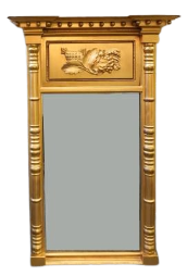 Antique Federal Gold Gilt Wood "Tabernacle" Pier Mirror, 45 inches X 28 Inches