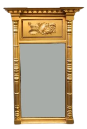 Antique Federal Gold Gilt Wood "tabernacle" Pier Mirror, 45 Inches X 28 Inches