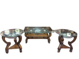 Vintage Coffee Table and End Table Set, Glass Top Table Set