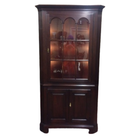 Vintage Corner Cabinet, Lighted Cherry Cabinet, Statton Furniture