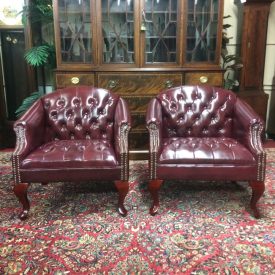 Vintage Leather Tufted Chairs, The Pair