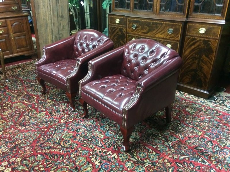 Vintage Leather Tufted Chairs, the Pair