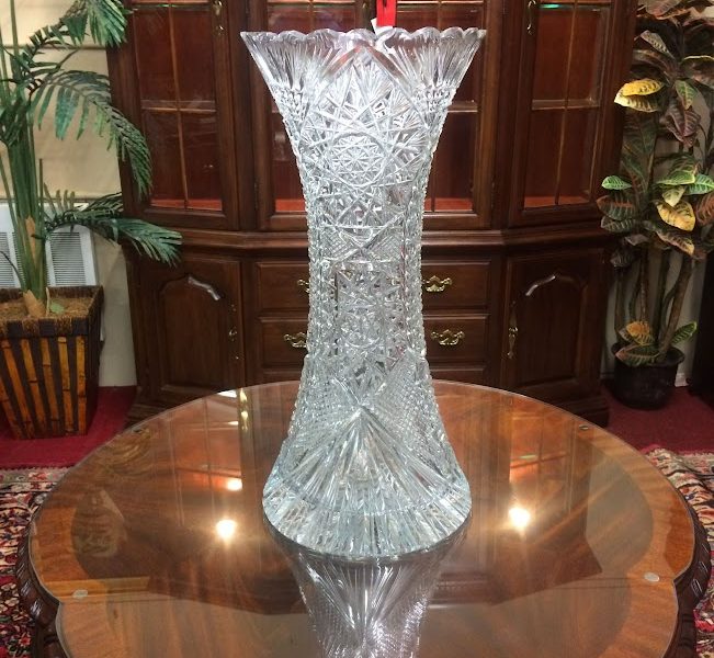 Vintage Cut Glass Vase, Bohemian Crystal Vase