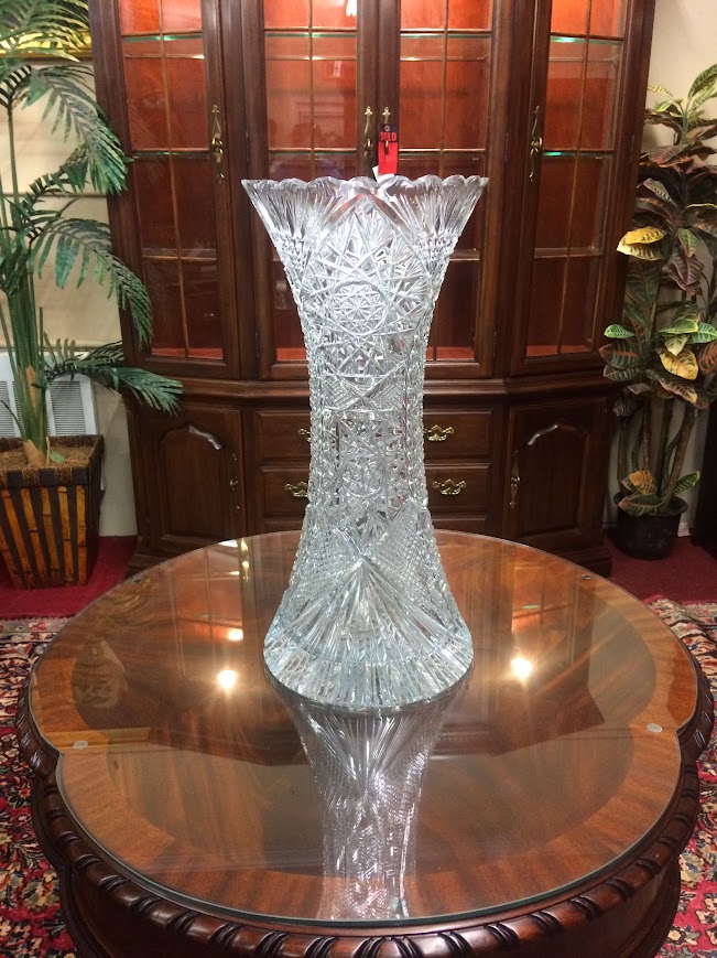 Vintage Cut Glass Vase, Bohemian Crystal Vase