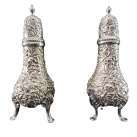S. Kirk & Son Repousse Sterling Silver Footed Salt and Pepper Shakers, 4.6 Ounce