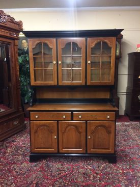 Vintage China Cabinet, Hitchcock Furniture, Black and Wood Cabinet