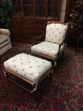 Vintage Ladder Back Chair and Ottoman, Blueberry Chair