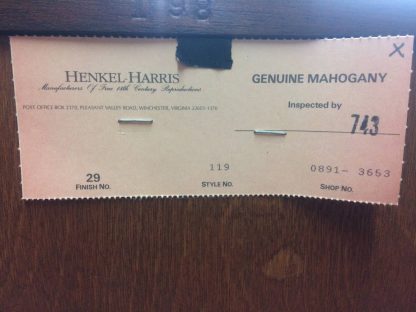 Pre-Owned Henkel Harris Tall Chest, Chest of Drawers, Mahogany Tall Chest Finish 29 Henkel Harris