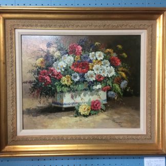 Vintage Painting, Framed Floral Painting, Signed Spring Floral Painting
