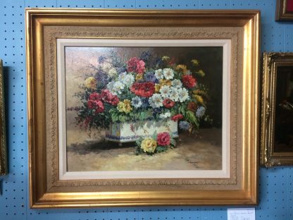 Vintage Painting, Framed Floral Painting, Signed Spring Floral Painting