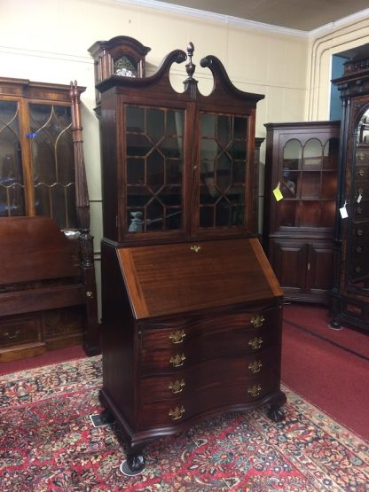 Vintage Mahogany Secretary Desk, Governor Winthrop Desk, Two Piece Secretary Desk