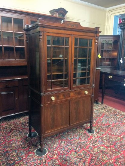 Antique Empire Hutch Cabinet, Federal Revival Cabinet, Mahogany China Cabinet, Two Piece China Cabinet