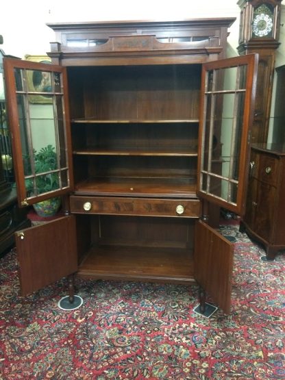 Antique Empire Hutch Cabinet, Federal Revival Cabinet, Mahogany China Cabinet, Two Piece China Cabinet