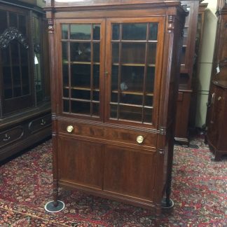 Antique Empire Hutch Cabinet, Federal Revival Cabinet, Mahogany China Cabinet, Two Piece China Cabinet