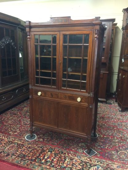 Antique Empire Hutch Cabinet, Federal Revival Cabinet, Mahogany China Cabinet, Two Piece China Cabinet