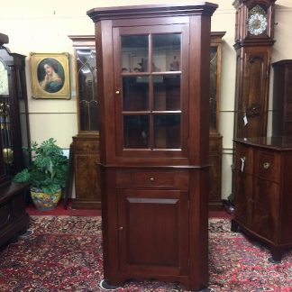 Vintage Corner Cabinet, Narrow Corner Cabinet attributed to Tom Seely Furniture, Two Piece Corner Cabinet