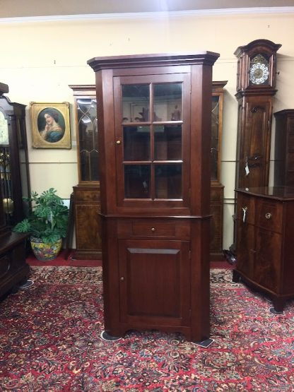 Vintage Corner Cabinet, Narrow Corner Cabinet attributed to Tom Seely Furniture, Two Piece Corner Cabinet