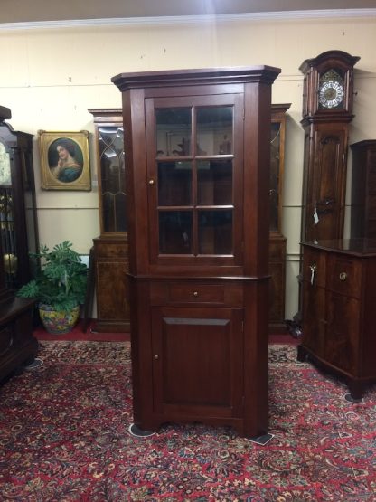 Vintage Corner Cabinet, Narrow Corner Cabinet attributed to Tom Seely Furniture, Two Piece Corner Cabinet
