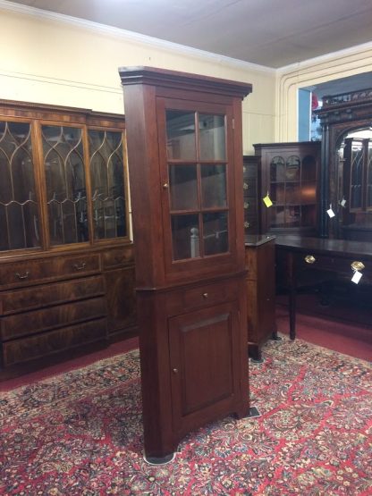 Vintage Corner Cabinet, Narrow Corner Cabinet attributed to Tom Seely Furniture, Two Piece Corner Cabinet