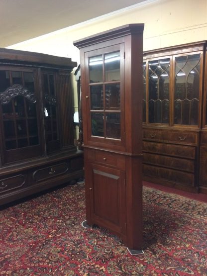 Vintage Corner Cabinet, Narrow Corner Cabinet attributed to Tom Seely Furniture, Two Piece Corner Cabinet